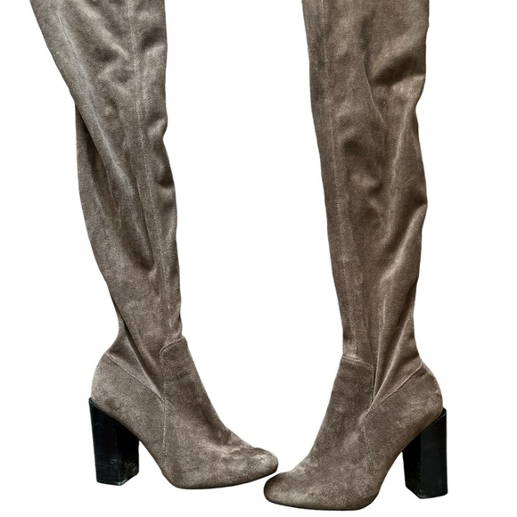 JEFFREY CAMPBELL Perouze Brown Over The Knee Vegan Suede Leather Heeled Boots - Picture 6 of 11
